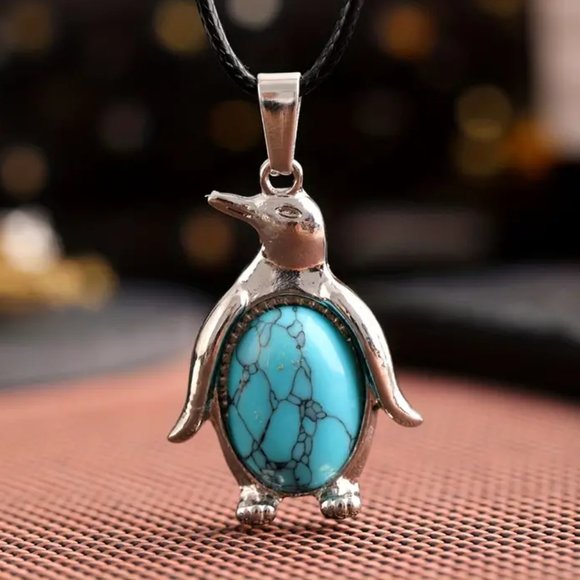 Jewelry - Penguin Shaped Blue Howlite Stone Pendant Necklace